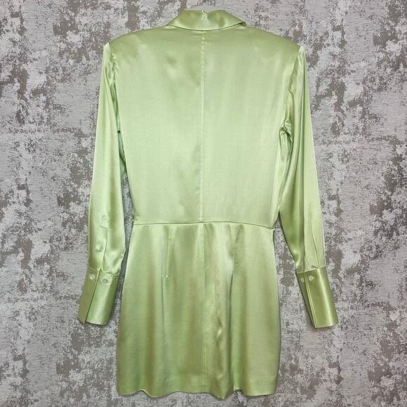 Frame Strong Shoulder Silk Mini Dress in Bright Peridot - Picture 2 of 7